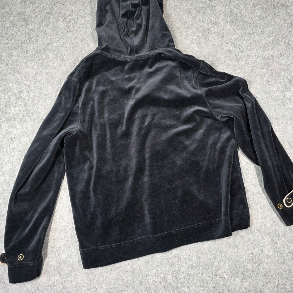 Vintage Y2K Jacket Velour Full Zip Hoodie Black Leopard Animal Print Trim Medium - Picture 5 of 8